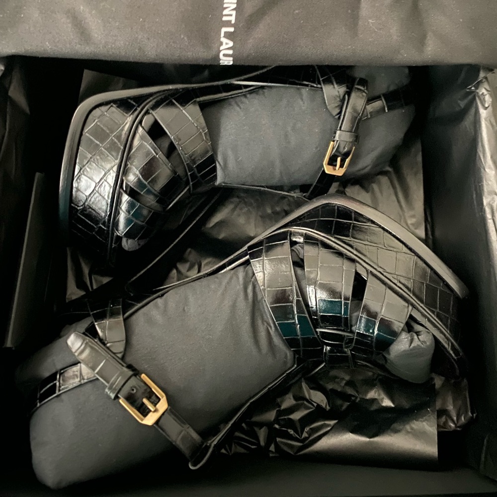 NEW Saint Laurent Tribute 105 Croc-Embossed Leather Heel - Picture 4 of 7